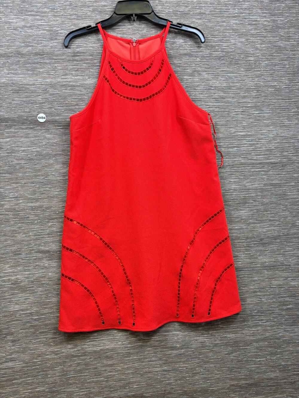 Trina Turk Dress Womens 10 Red Halter Shift Cutout Sleeveless Short Mini Party